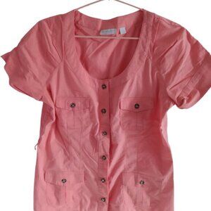 New York & Company Coral Pink Short Sleeve Button Down w/ Stretch Sz S